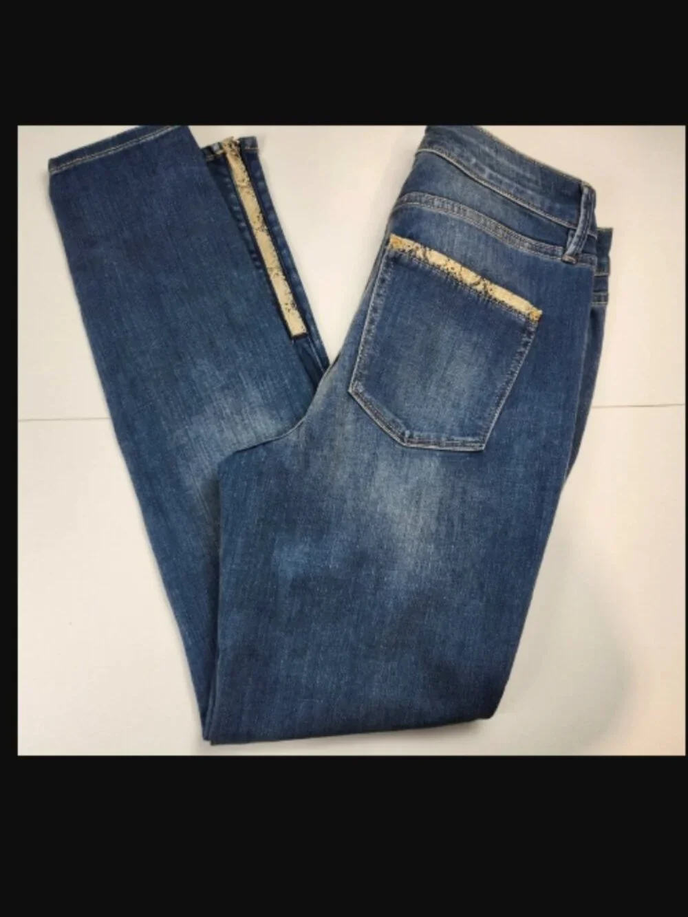 WHBM The Skinny Jeans Sz 6 or 28x28.5 Snakeskin Trim Ankle